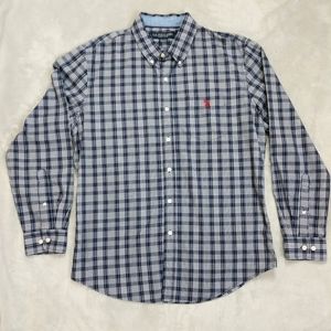 U.S. Polo Assn. Blue & White Plaid Button Down Long Sleeve Shirt Sz L